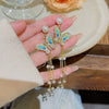 Alloy Women's Elegant Butterfly And Pearl Tassel Earrings With Animal And Zodiac Pattern