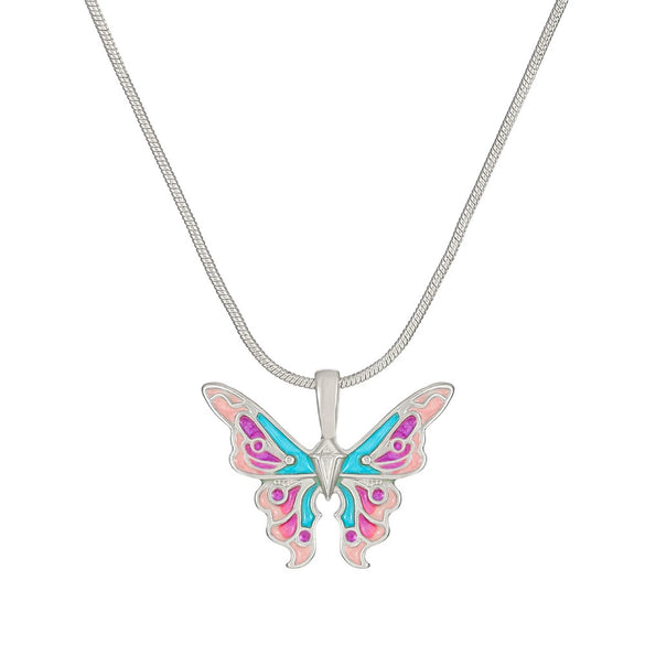 Alloy Women's Fantasy Rainbow Butterfly Pendant Necklace With Dripping Oil Design And Animal Pattern