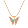 Alloy Women's Fantasy Rainbow Butterfly Pendant Necklace With Dripping Oil Design And Animal Pattern