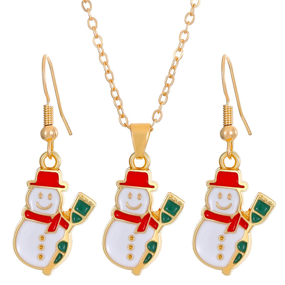 Alloy Women's Festival Elements Geometric Christmas Tree Elk Snowman Necklace Earrings Set With Electroplating