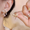 Alloy Women's Flowershaped Butterfly Drop Earrings Set With Diamonds