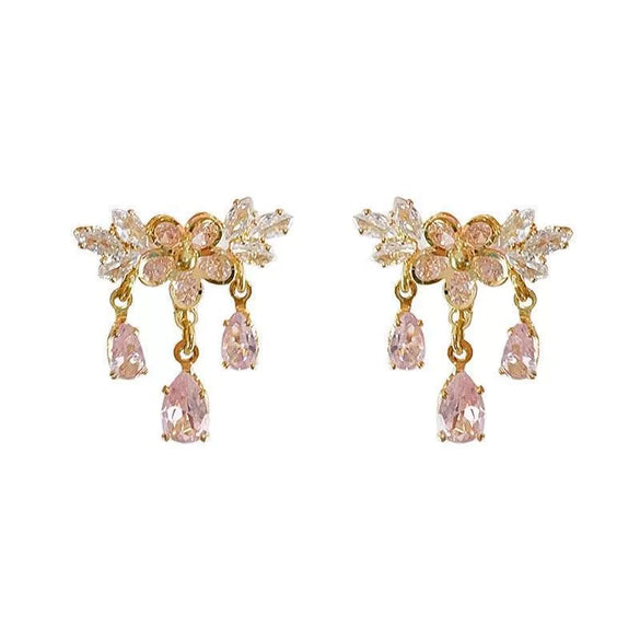 Alloy Women's Flowershaped Butterfly Drop Earrings Set With Diamonds