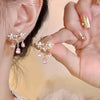 Alloy Women's Flowershaped Butterfly Drop Earrings Set With Diamonds
