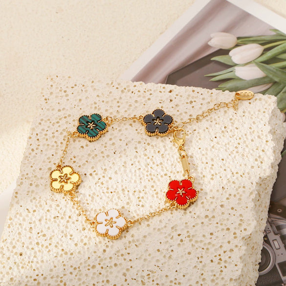 Alloy Women's Geometric Five Gold Flower Four Leaf Clover Electroplated Bracelet