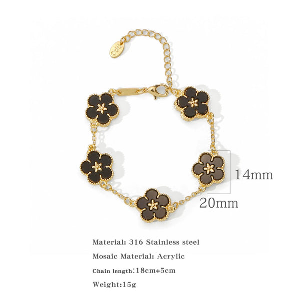 Alloy Women's Geometric Five Gold Flower Four Leaf Clover Electroplated Bracelet