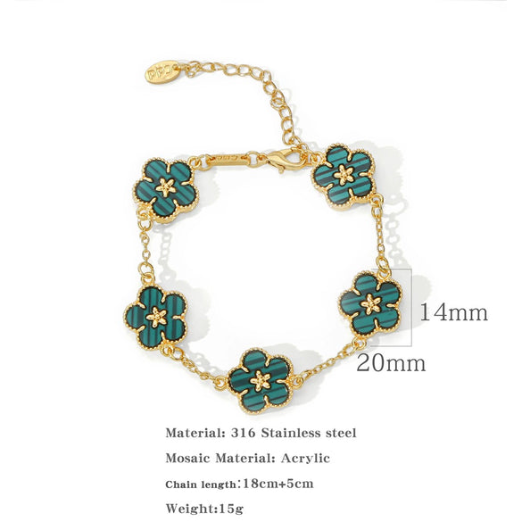 Alloy Women's Geometric Five Gold Flower Four Leaf Clover Electroplated Bracelet