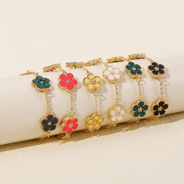 Alloy Women's Geometric Five Gold Flower Four Leaf Clover Electroplated Bracelet