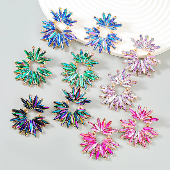 Alloy Women's Geometric Flower Diamond Earrings