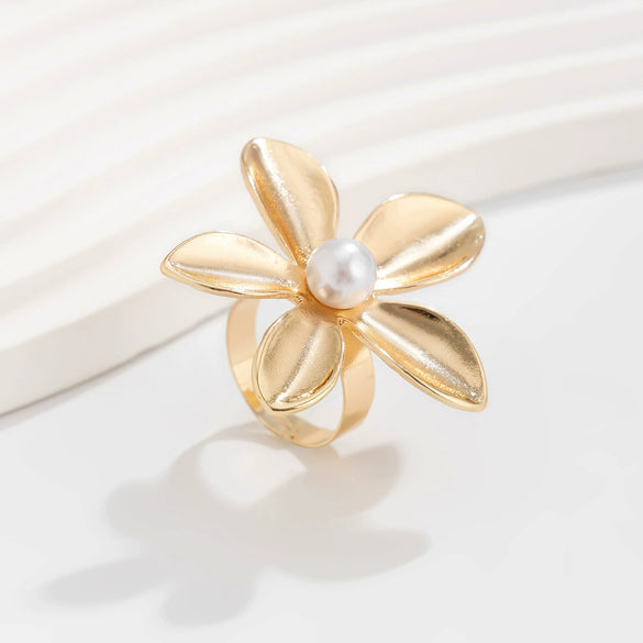 Alloy Women's Irregular Water Drop Opening Ring With Bow And Geometric Pattern Electroplated