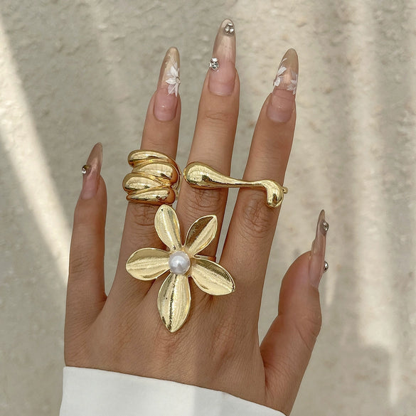 Alloy Women's Irregular Water Drop Opening Ring With Bow And Geometric Pattern Electroplated