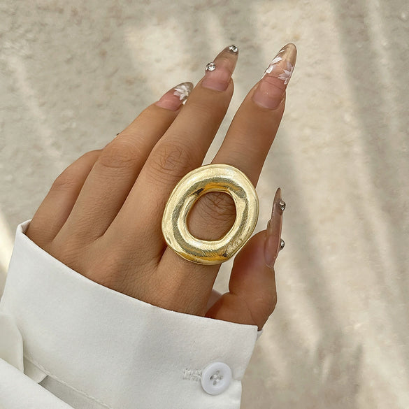 Alloy Women's Irregular Water Drop Opening Ring With Bow And Geometric Pattern Electroplated
