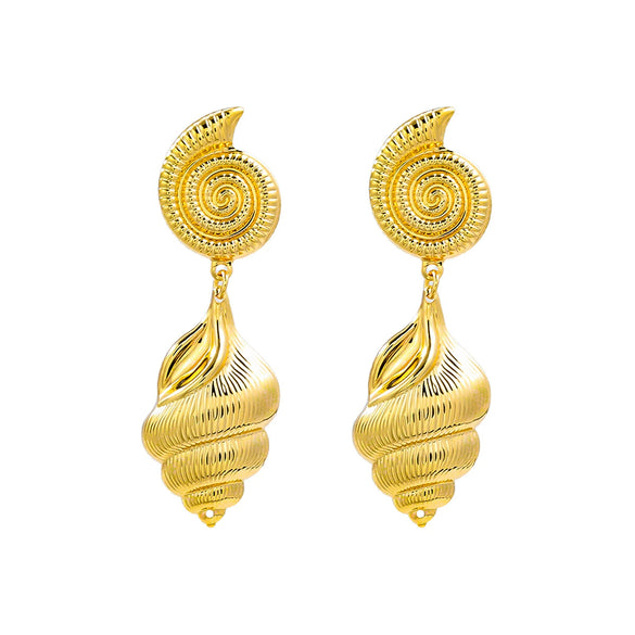 Alloy Women's Multilayer Conch Earrings With Geometric Animal And Zodiac Patterns And Electroplating Process