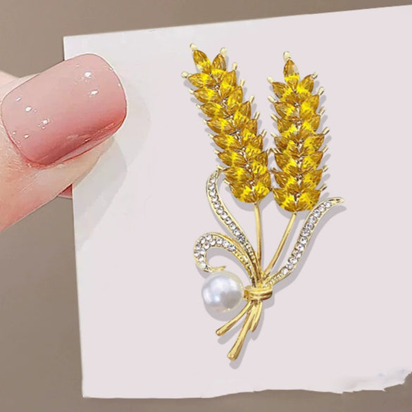 Alloy Women's Natural Style Flower Wheat Ear Brooch With Electroplating Design