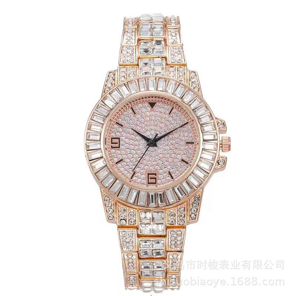 Alloy Women's Quartz Watch With Round Dial And Stainless Steel Buckle Diamondembedded