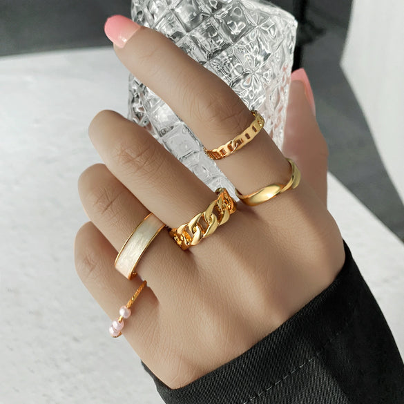 Alloy Women's Ring Set With Pearls Butterfly Openwork Electroplating