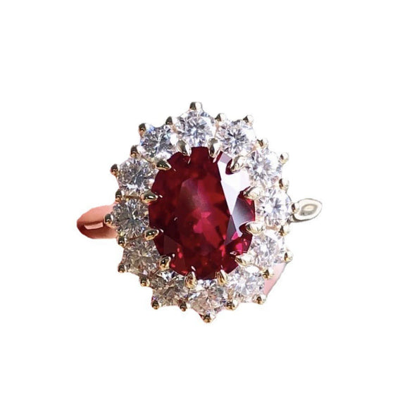 Alloy Women's Ruby Ring And Diamond Bracelet With Flower Pattern And Electroplating Treatment