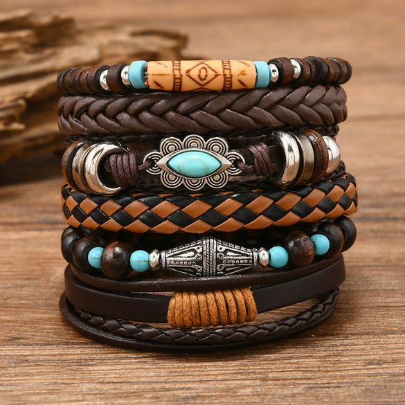Alloy Wood Beads Beaded Multilayer Vintage Flower Peacock Feather Heartshaped Handwoven Geometric Electroplated Unisex Bracelet