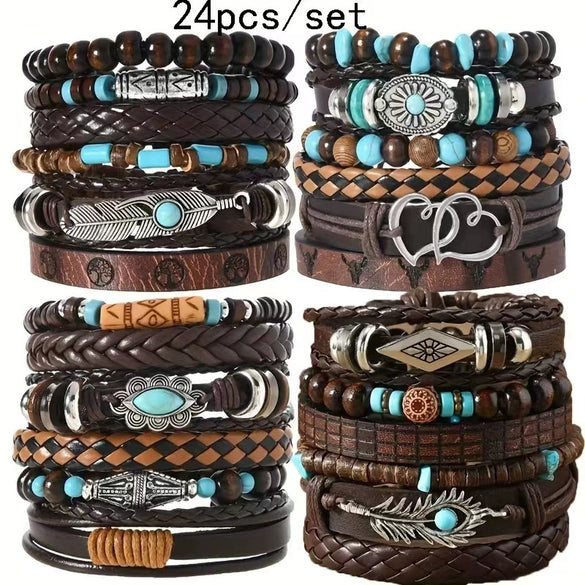 Alloy Wood Beads Beaded Multilayer Vintage Flower Peacock Feather Heartshaped Handwoven Geometric Electroplated Unisex Bracelet