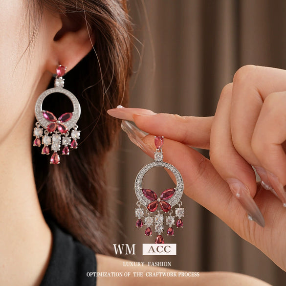 Alloy Zircon Butterfly Water Drop Earrings And Necklace Set Electroplated Highend Fashion Jewelry For Women