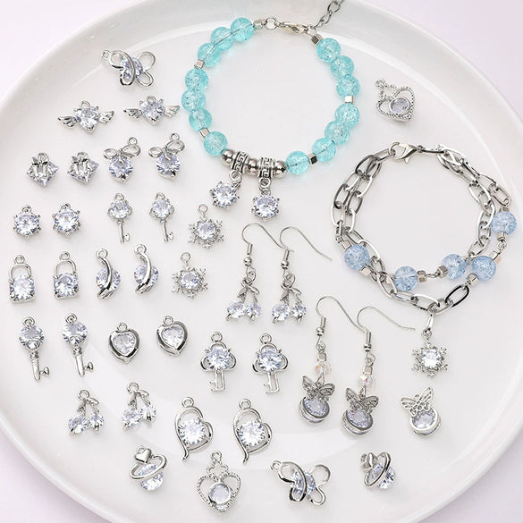 Alloy Zircon Jewelry Accessories With Square Pattern Love Key Butterfly Pendant For Diy Handmade Bracelet And Earrings