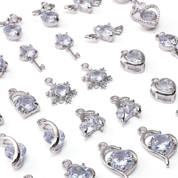Alloy Zircon Jewelry Accessories With Square Pattern Love Key Butterfly Pendant For Diy Handmade Bracelet And Earrings