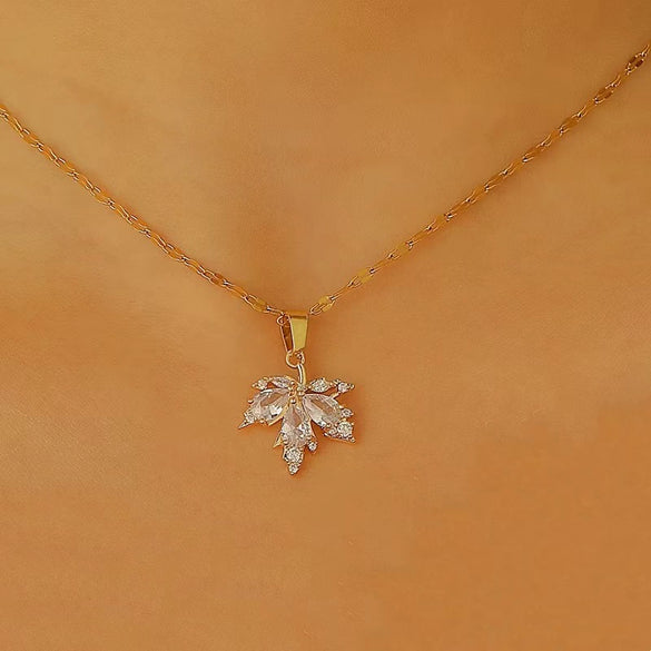Alloy Zircon Maple Leaf Pendant Set Electroplated Women's Jewelry Necklace Earrings