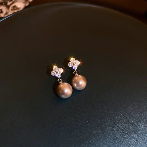 Alloy Zircon Pearl Geometric Earrings For Women Highend Minimalist Retro Style
