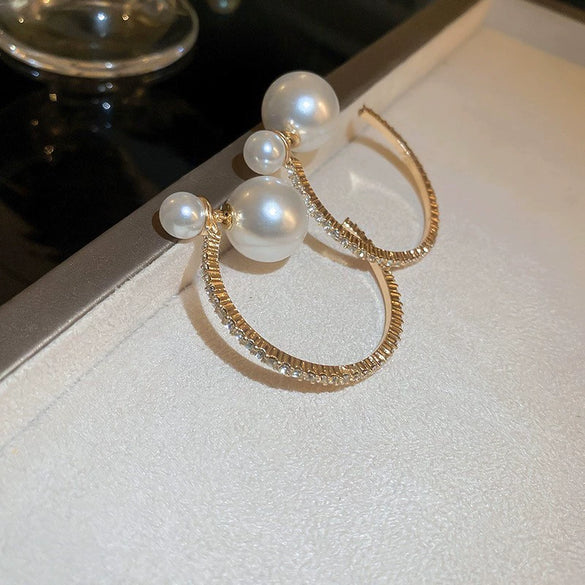 Alloy Zircon Pearl Geometric Earrings For Women Highend Minimalist Retro Style