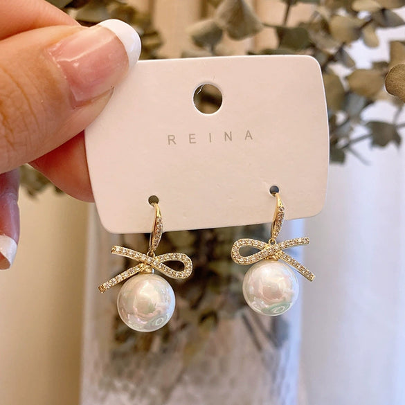 Alloy Zircon Pearl Geometric Earrings For Women Highend Minimalist Retro Style