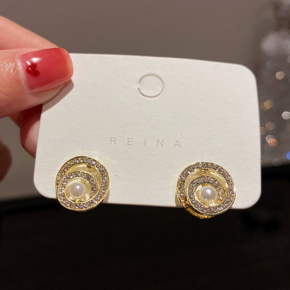Alloy Zircon Pearl Geometric Earrings For Women Highend Minimalist Retro Style