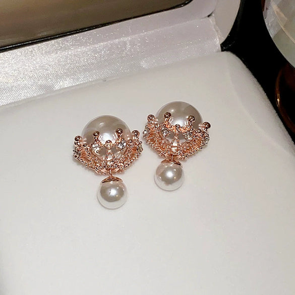 Alloy Zircon Pearl Geometric Earrings For Women Highend Minimalist Retro Style