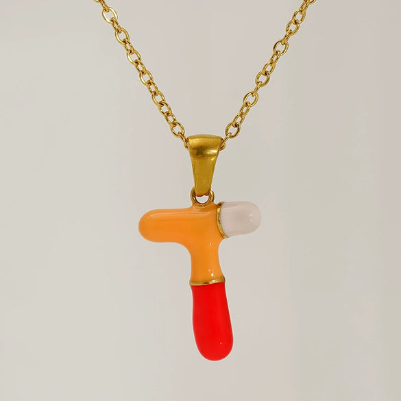 Alphabet 316L Stainless Steel Oil Drop Pendant Necklace Accessories For Women