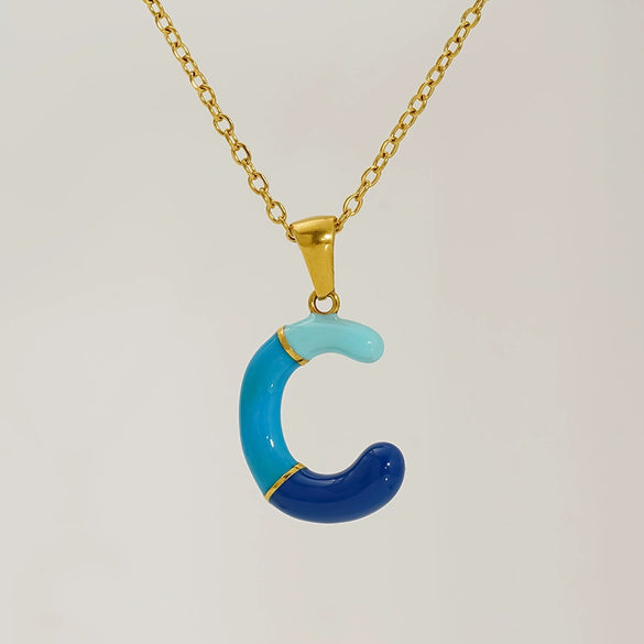 Alphabet 316L Stainless Steel Oil Drop Pendant Necklace Accessories For Women