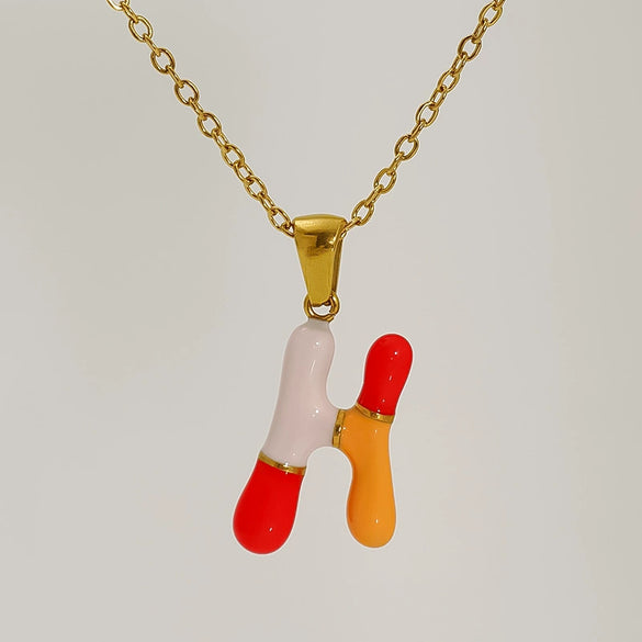 Alphabet 316L Stainless Steel Oil Drop Pendant Necklace Accessories For Women