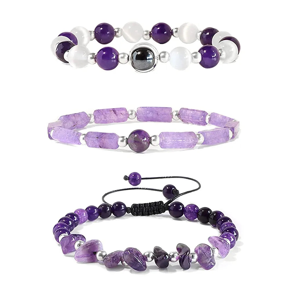 Hot Selling Natural Purple Agate Elastic Bracelet Women'S Amethyst Rectangular Combination Set Beaded