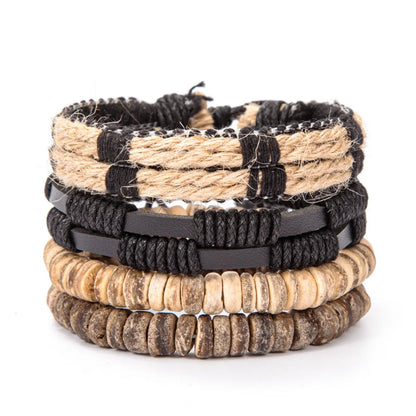 Ethnic Style Leaf Pu Leather Alloy Braid Unisex Bracelets