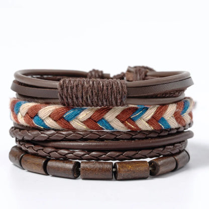 Ethnic Style Leaf Pu Leather Alloy Braid Unisex Bracelets