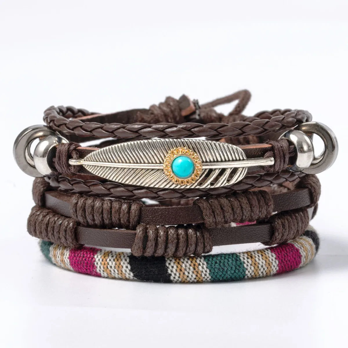 Ethnic Style Leaf Pu Leather Alloy Braid Unisex Bracelets