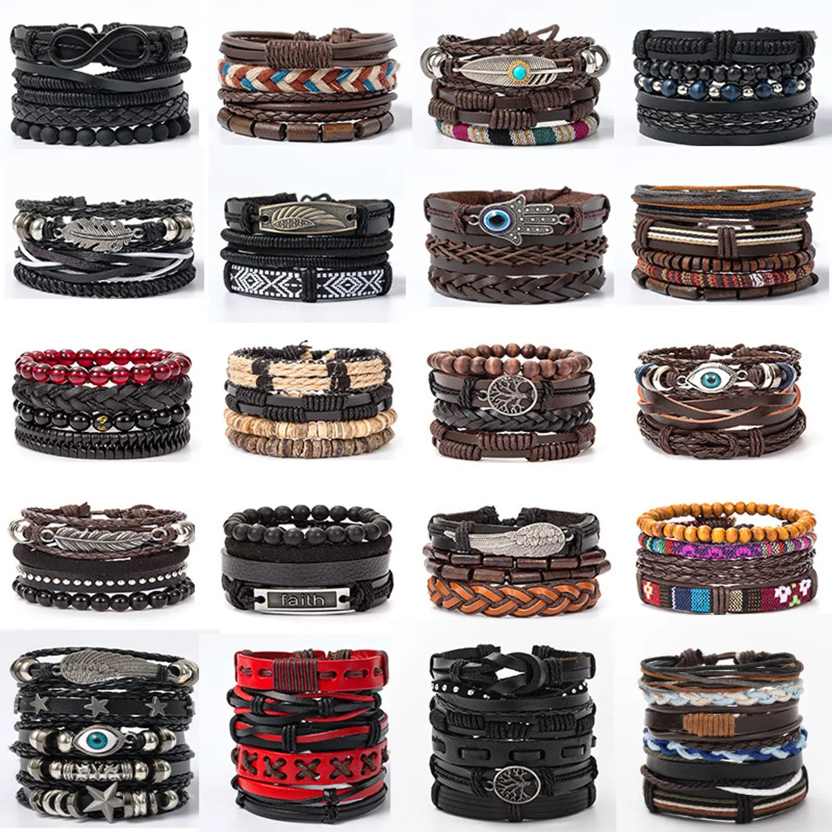 Ethnic Style Leaf Pu Leather Alloy Braid Unisex Bracelets