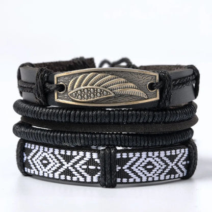 Ethnic Style Leaf Pu Leather Alloy Braid Unisex Bracelets