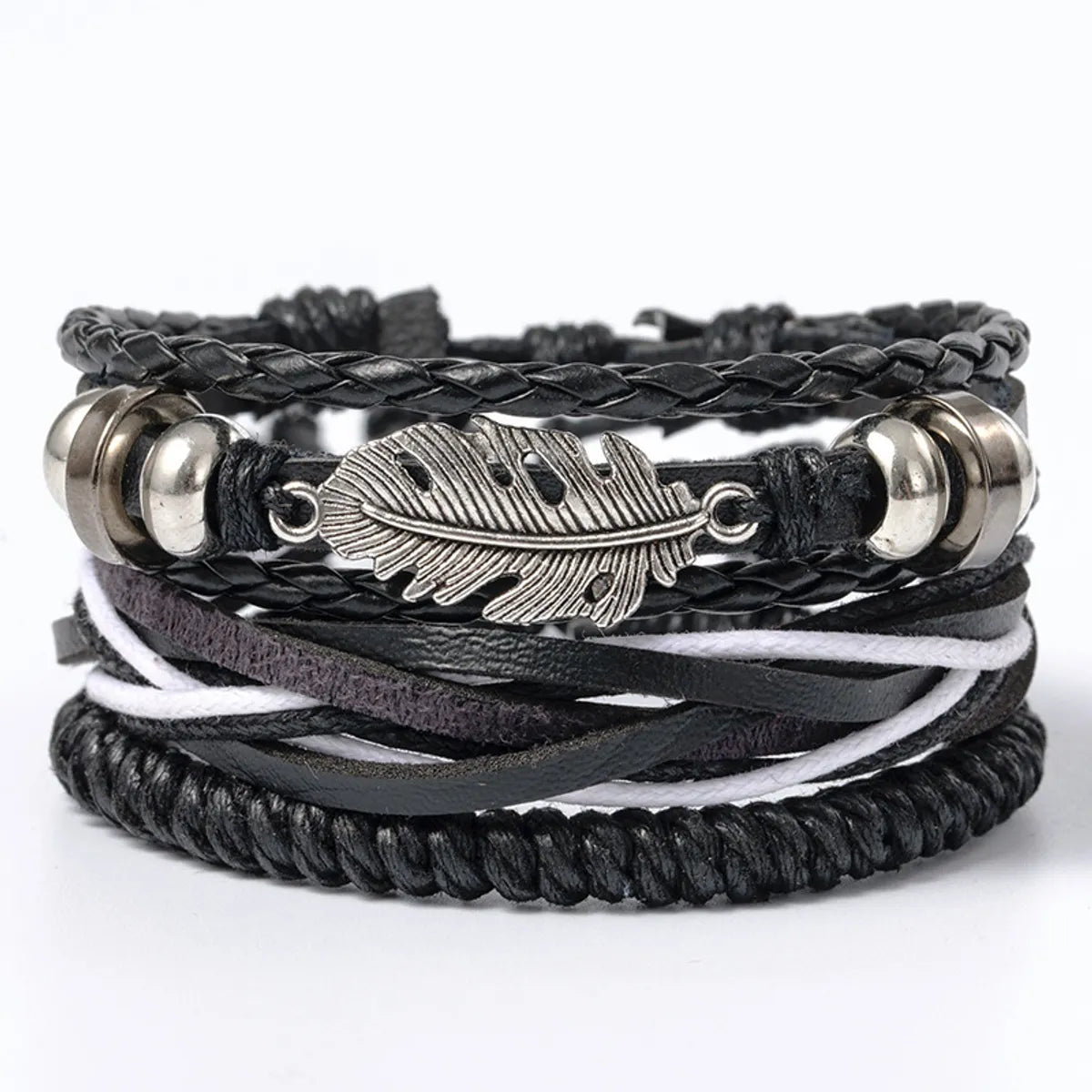 Ethnic Style Leaf Pu Leather Alloy Braid Unisex Bracelets