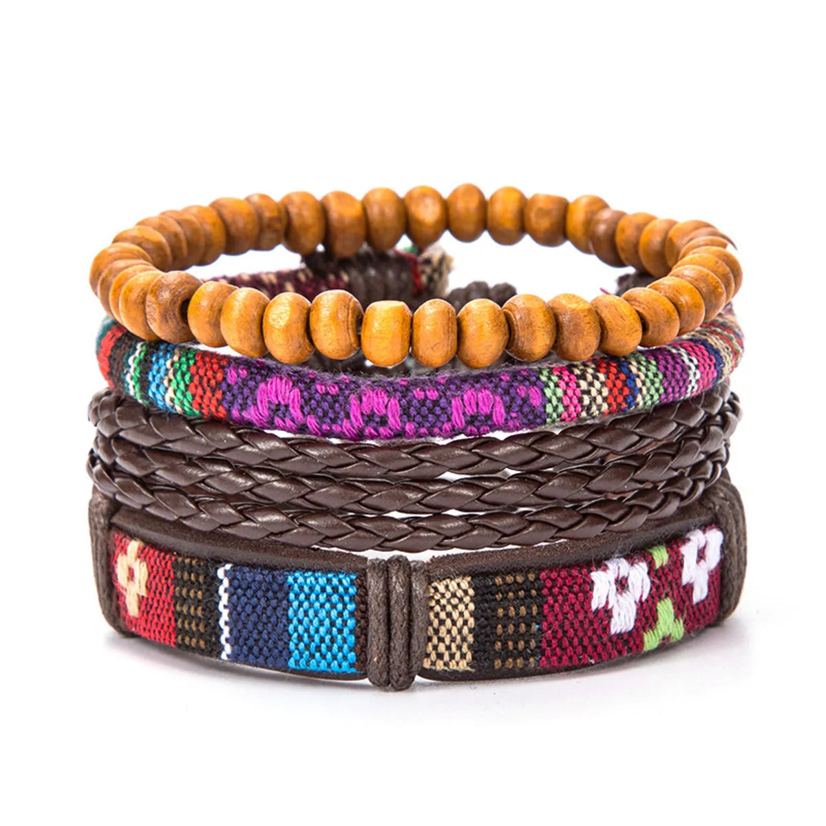 Ethnic Style Leaf Pu Leather Alloy Braid Unisex Bracelets