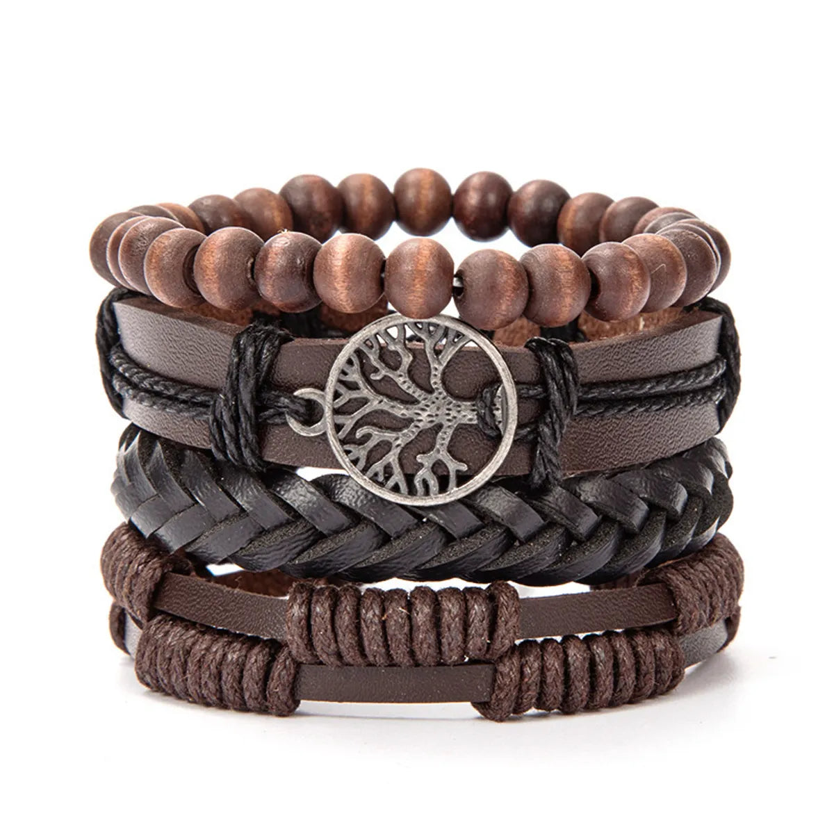 Ethnic Style Leaf Pu Leather Alloy Braid Unisex Bracelets