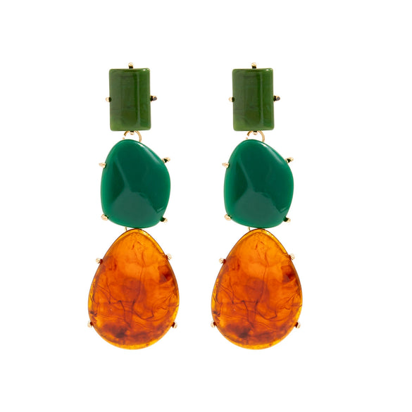 Ambertoned Resin Geometric Stud Earrings With Square And Teardrop Shapes Electroplated Finish And Steel Posts