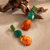 Ambertoned Resin Geometric Stud Earrings With Square And Teardrop Shapes Electroplated Finish And Steel Posts