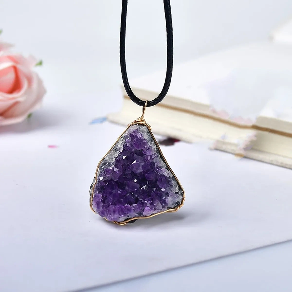 Amethyst Cluster Geometric Pendant Necklace