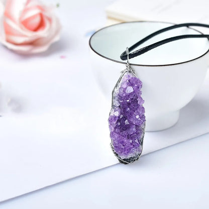 Amethyst Cluster Geometric Pendant Necklace