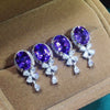 Amethyst Earrings Copper Flowers Style