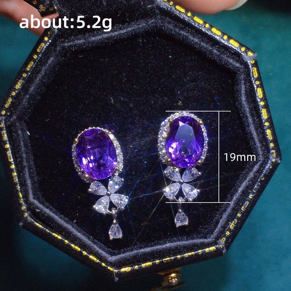 Amethyst Earrings Copper Flowers Style