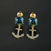 Anchorshaped Electroplated Copper Stud Earrings With Colorful Zircon And Tourmalineinspired Geometric Design For Women